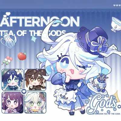 Genshin impact - afternoon tea of the gods - photocards - set of 4 - metallic print - collect all the archons!