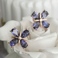 Beautiful Natural Iolite 925 Sterling Silver Earstuds Flower Shape Stud Earrings for Lady for Girls - Thumbnail 3