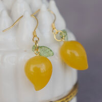 Natural Mango Silver Earrings Yellow Agate Gemstone earrings Fish Hook Earrings - Thumbnail 2