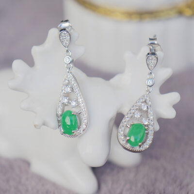 Natural jade earstuds pair 925 sterling silver stud earrings great non-treated jadite fine jewelry great gift for birthday anniversary