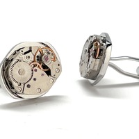 Watch Movement Cufflinks Silver Gold Working Parts Cuff Links - Thumbnail 1