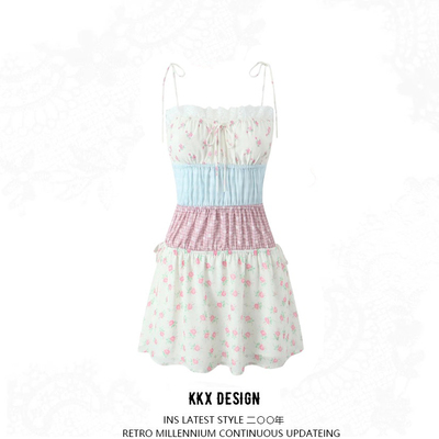 Design lace patchwork suspender dress