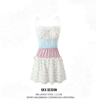 Design lace patchwork suspender dress