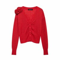 Street Fashion Flower-Decorated Knitted Jacket - Thumbnail 1