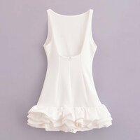 Retro slim waist contrast ribbed wide pleated dress - Thumbnail 2