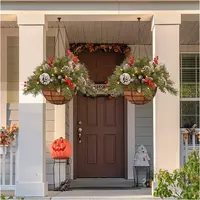Artificial Christmas Hanging Basket,Pre-lit Christmas Flower Basket Garland  - Thumbnail 2