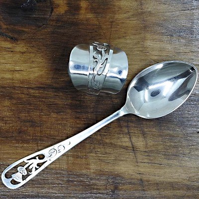 Scottish thistle spoon ring – jas ramsay dundee silver plated vintage jewelry (1900–1930s)