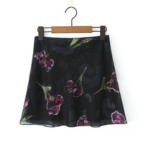 Retro high waist skirt sexy flower print lining hip skirt - Thumbnail 2