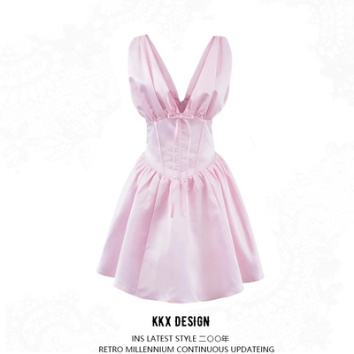 Sexy deep v neck mesh patchwork waist dress