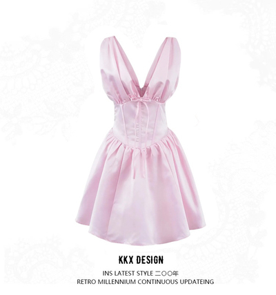 Sexy Deep V Neck Mesh Patchwork Waist Dress