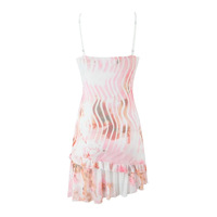 Sexy V-neck ear-edge ribbon dress with pleated slim irregular short skirt - Thumbnail 2