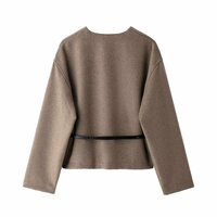 Street Fashion V-Neck Belt Soft Jacket - Thumbnail 1