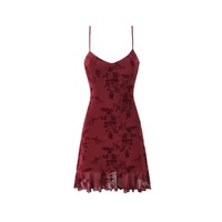 V-neck floral flocked suspender dress - Thumbnail 2