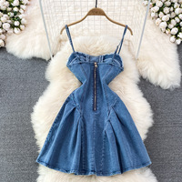 Women Girls Denim Suspender Dress - Thumbnail 3