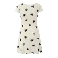Sexy Large Neck Tie-up Ruffle-edged Printed Dress - Thumbnail 3