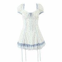 Drawstring lace print dress sweet loli style short sleeves short skirt - Thumbnail 1
