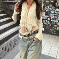 Lazy style knitted cardigan cropped top - Thumbnail 7