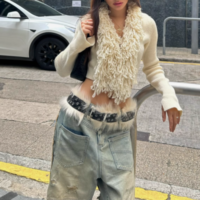Lazy style knitted cardigan cropped top