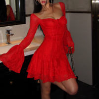 Lace new style trumpet sleeve tube top dress - Thumbnail 1