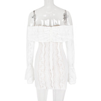 Lace long sleeve one shoulder dress tight hip skirt - Thumbnail 4