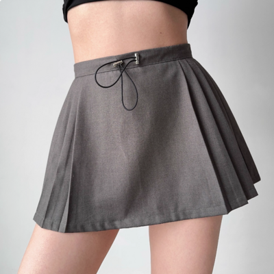 Grey skirt with elasticated side pleats - Thumbnail 3
