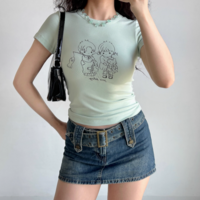 Stick figure print straight shoulder T-shirt - Thumbnail 1