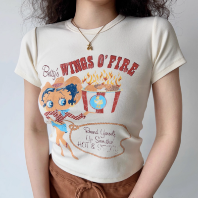 Retro betty boop cartoon print round neck short sleeve t-shirt