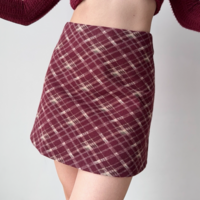 Ankola red plaid skirt short skirt A-line skirt - Thumbnail 1