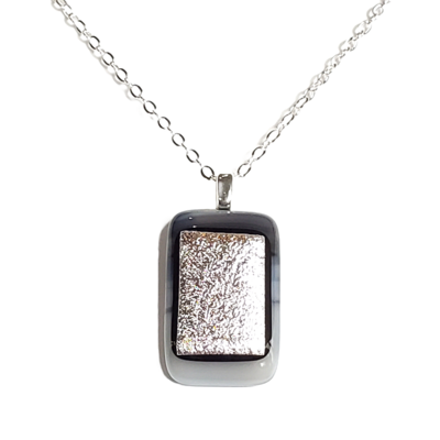 Dichroic silver and gray fused glass necklace