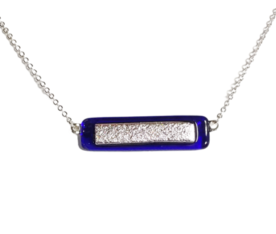 Dichroic Silver on Cobalt Blue Fused Glass Bar Necklace