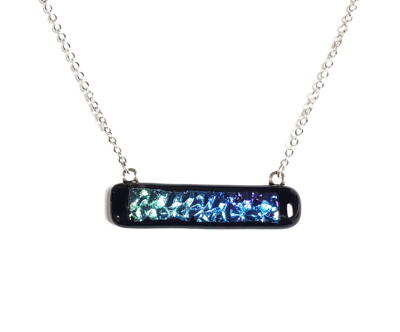 Purple to Green Dichroic Ombre Fused Glass Bar Necklace