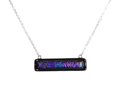 Dichroic Purple Cells on Black Fused Glass Bar Necklace