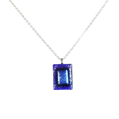 Dichroic blue circles on blue fused glass necklace