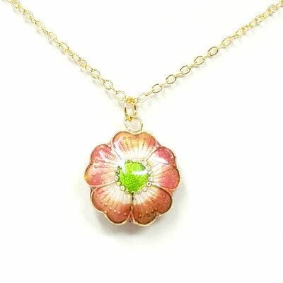 Vintage cloisonne pink flower necklace