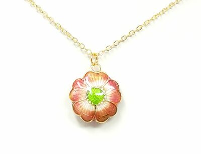 Vintage Cloisonne Pink Flower Necklace