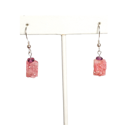 Pink druzy and purple amethyst earrings