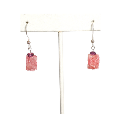 Pink Druzy and Purple Amethyst Earrings
