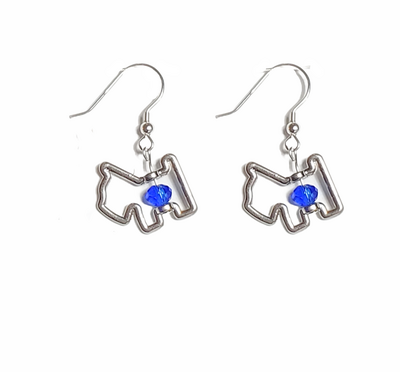 Scottie Dog Earrings with Blue Crystals