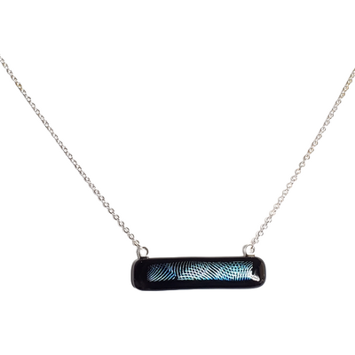 Dichroic geometric on black fused glass bar necklace