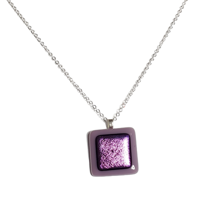 Dichroic purple on purple fused glass pendant necklace