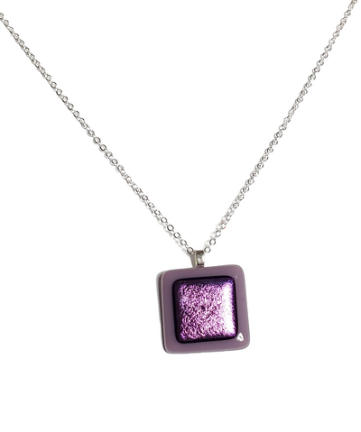 Dichroic Purple on Purple Fused Glass Pendant Necklace