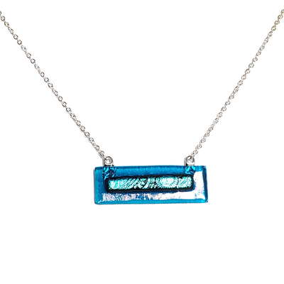 Blue dichroic sundials on transparent blue fused glass pendant necklace - Thumbnail 3