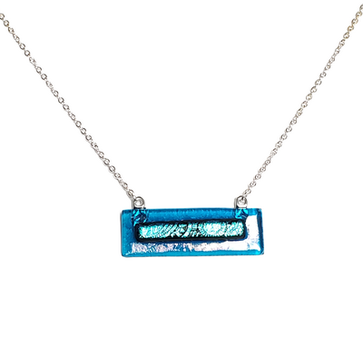 Blue Dichroic Sundials on Transparent Blue Fused Glass Pendant Necklace