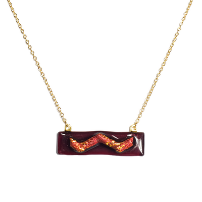 Dicrhoic red wave on crimson fused glass bar necklace - Thumbnail 3
