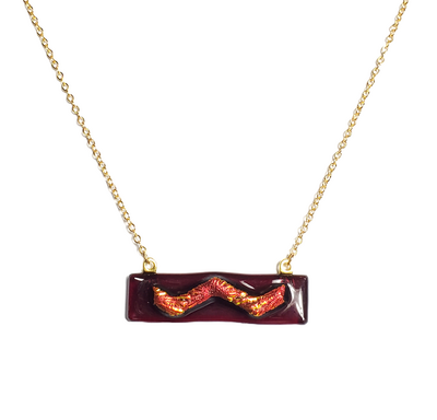 Dicrhoic Red Wave on Crimson Fused Glass Bar Necklace