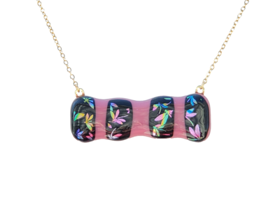 Dragonfly Dichroic on Pink Bar Fused Glass Necklace