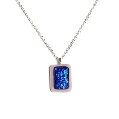 Dichroic blue on lavender fused glass pendant necklace - Thumbnail 3