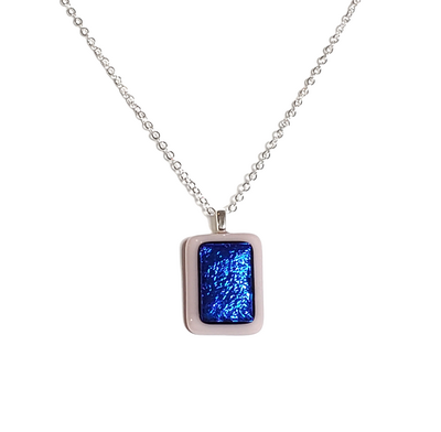 Dichroic Blue on Lavender Fused Glass Pendant Necklace