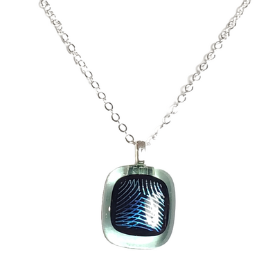 Dainty dichroic blue green geometric on transparent green pendant necklace