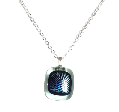 Dainty Dichroic Blue Green Geometric on Transparent Green Pendant Necklace